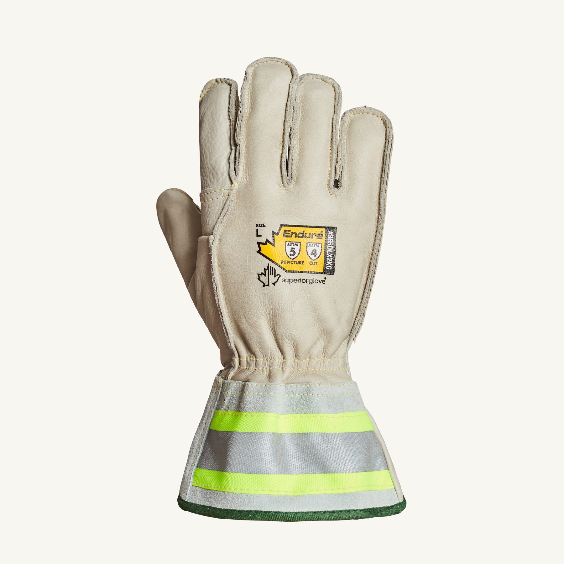 Superior Glove™ Endura® Lineman Gloves - With Moderate Cut Protection and 2-inch Hi-Viz Cuffs, Size L