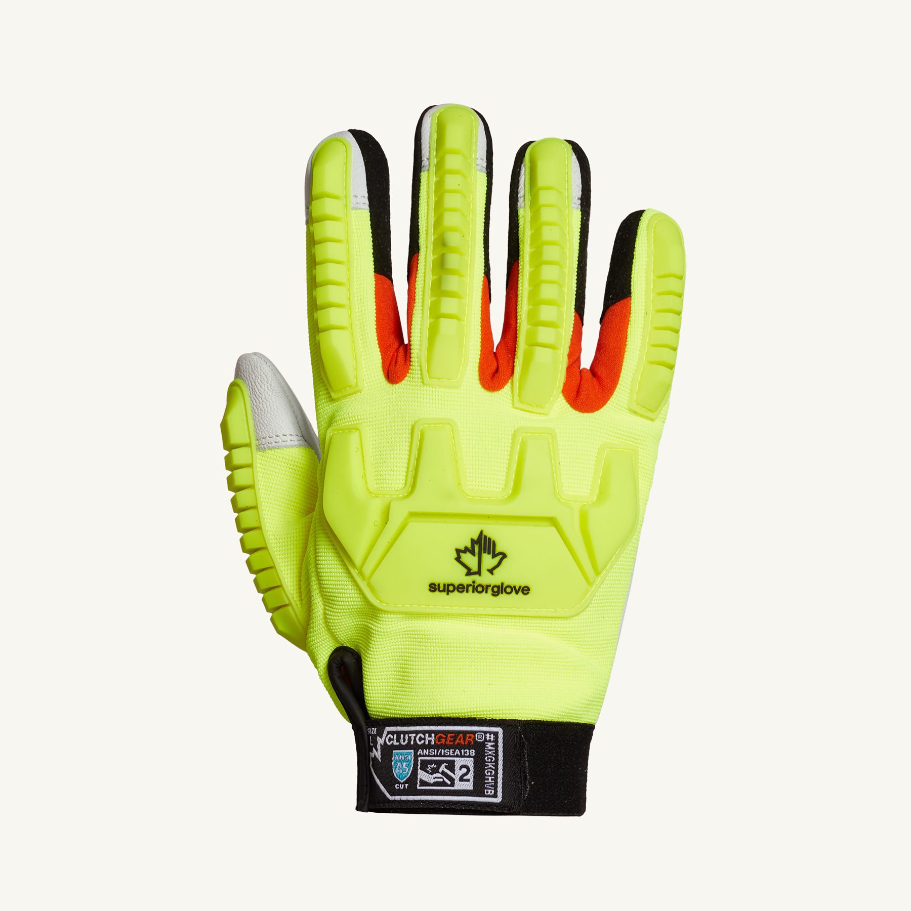 Pack of 1 Pair Lime-Green/Red Superior MXHV Clutch Gear PVC High-Viz Mechanics Oilfield Glove Work Large 
